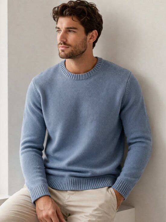 J. Crew Other - J.Crew 100% Organic Cotton Blue Heavyweight Knit Sweater Crew Neck Pullover M